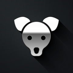 Silver Dog icon isolated on black background. Long shadow style. Vector.