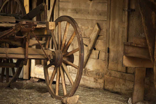 Old Wagon Wheel in a Barn