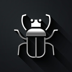 Silver Stink bug icon isolated on black background. Long shadow style. Vector.