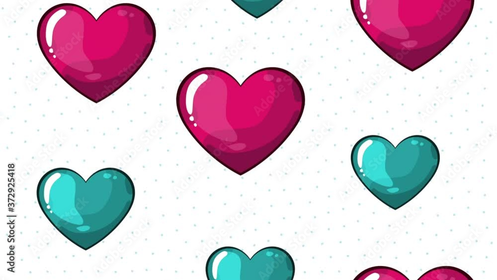 Poster pop art style animation with hearts pattern