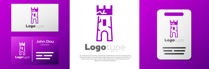 Logotype Castle tower icon isolated on white background. Fortress sign. Logo design template element. Vector.