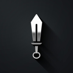 Silver Sword toy icon isolated on black background. Long shadow style. Vector.