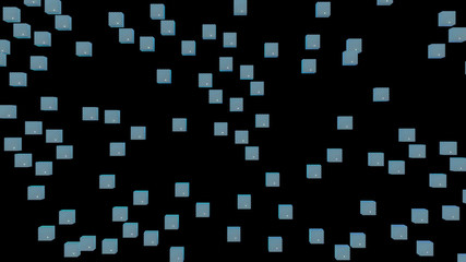 Illustration Graphic Of 3D Abstract Wire texture Cubes, Isolated On The Black Background from botton to top. Color changing Light Refraction Object Floating On The Frame.