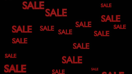 Illustration graphic Red color sale text, isolated at black background.
