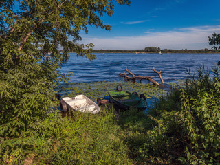 Naklejka na ściany i meble Two boats on a river, Serock area, Poland