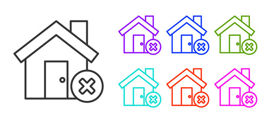 Black line House with wrong mark icon isolated on white background. Home and close, delete, remove symbol. Set icons colorful. Vector Illustration.