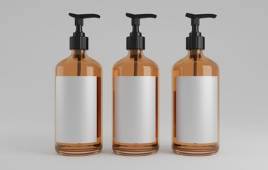 Fototapeta premium 3 Bottles Mockup Amber-3D Illustration