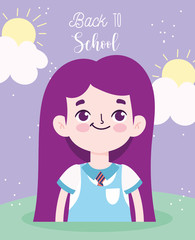 back to school, student girl elementary education cartoon poster