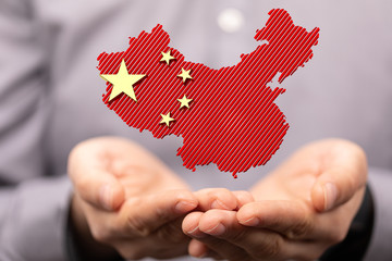 Peoples Republic of China Flag in Map 3d Illustration.