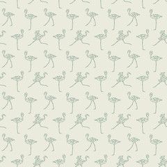Seamless pattern with polygon flamingos. Low poly animal. Triangle graphic, origami style. Cream background. Abstract geometric modern design. Vector illustration for fabric, printing, t-shirts