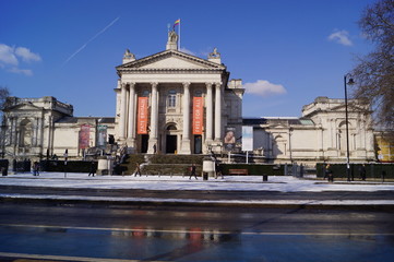 London, UK: Tate Britain art gallery in Millbank, after a snowfall
