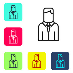 Black line Worker icon isolated on white background. Business avatar symbol user profile icon. Male user sign. Set icons in color square buttons. Vector.