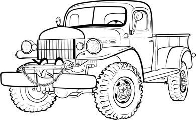cartoon 4x4 car truck sketch drawing classic historic army