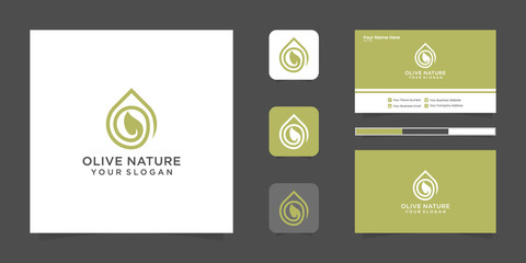 Water drop / olive oil gold color logo and inspiration business card