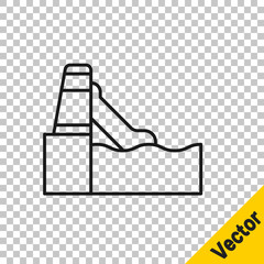 Black line Water slide with pool icon isolated on transparent background. Aquapark. Vector.