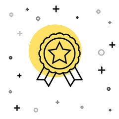 Black line Medal with star icon isolated on white background. Winner achievement sign. Award medal. Random dynamic shapes. Vector.