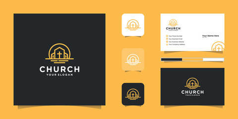 Fototapeta premium church logo line art and inspiration business card