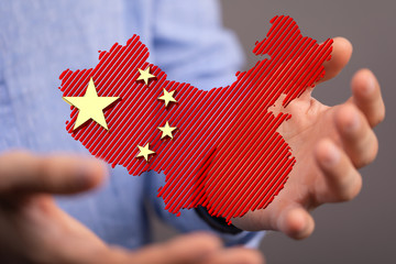 Peoples Republic of China Flag in Map 3d Illustration.