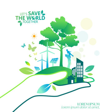 Ecology.Green cities help the world with eco-friendly concept ideas.vector illustration