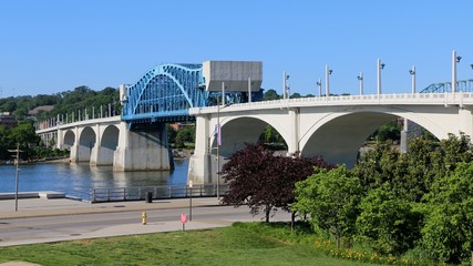 Chattanooga, Tennessee, United States. The Market Street Bridge, officially referred to as the John...