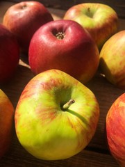 Seasonal fresh green apples on the table