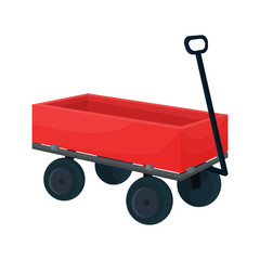 Vector illustration of a rectangular red garden cart in cartoon style top and side view. Design a children's toy or for gardening, harvesting, planting seedlings