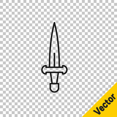 Black line Dagger icon isolated on transparent background. Knife icon. Sword with sharp blade. Vector.