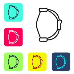 Black line Bow toy icon isolated on white background. Set icons in color square buttons. Vector.