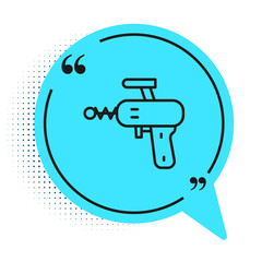 Black line Ray gun icon isolated on white background. Laser weapon. Space blaster. Blue speech bubble symbol. Vector.