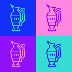 Pop art line Ancient amphorae icon isolated on color background. Vector.