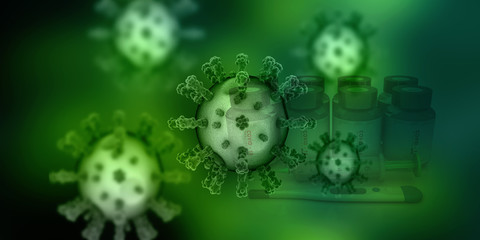 3d render Corona virus disease COVID-19. Microscopic view of a infectious virus