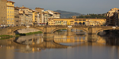 St Trinity Bridge and Ponte Vecchio Bridge in Florence, Tuscany, Italy, Europe
