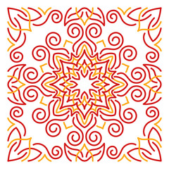 Ornament of silhouette flowers, twisted lines in a square. Print for the cover of the book, postcards, t-shirts. Illustration for rugs.