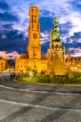 Fototapeta premium Bruges, Belgium - Belfort tower twilight view