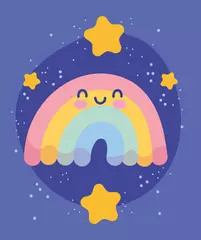 Foto op Plexiglas cute rainbow cartoon decoration gold stars shiny © Stockgiu