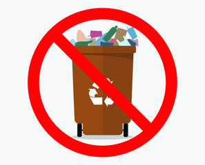 Garbage sorting. Prohibited sign. Non-sorted garbage