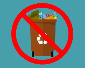 Garbage sorting. Prohibited sign. Non-sorted garbage