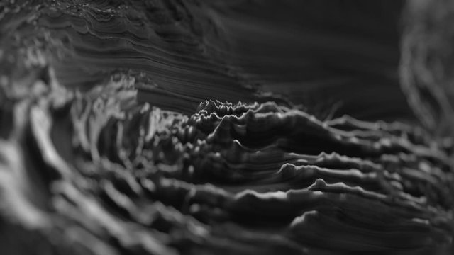 Moving black gray water texture, resonance in ferromagnetic liquid. Dynamic motion and electromagnetic waves. Abstract 3d render animation pattern, background for business presentation great for ads