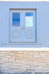 blue wooden door high above the ground