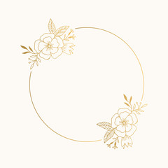 Golden luxury frame with floral design. Elegant modern style. Vector isolated illustration.