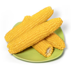 Boiled corn cobs isolated on white background