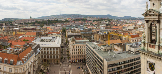Fototapeta na wymiar Panoramic view of the roofs of the Old Town of Budapest from a high point. Hungary