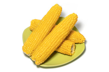 Boiled corn cobs isolated on white background