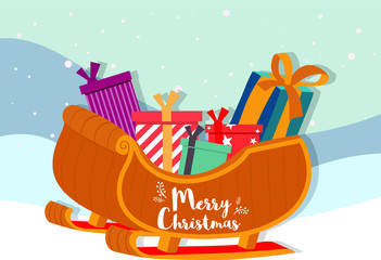 Santa sleigh, gifts icon. Colorful Sled icon