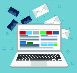 Email, letter. Sending, receiving mail messages in inbox, advertising mailing.