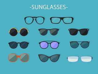 Glasses set. Sunglasses. Vector