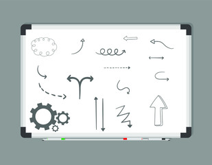 White marker board on a transparent background. Drawn arrows.Vector illustration.