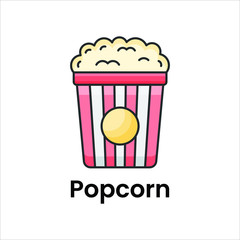 Cinema snacks, flat icon vector of popcorn