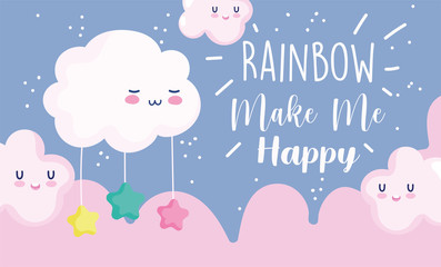 rainbow make me happy cartoon decoration clouds stars banner