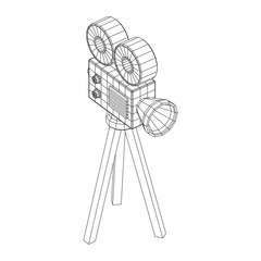 Polygonal camera projector. Movie time. Show film cinema festival concept. Wireframe low poly mesh vector illustration.